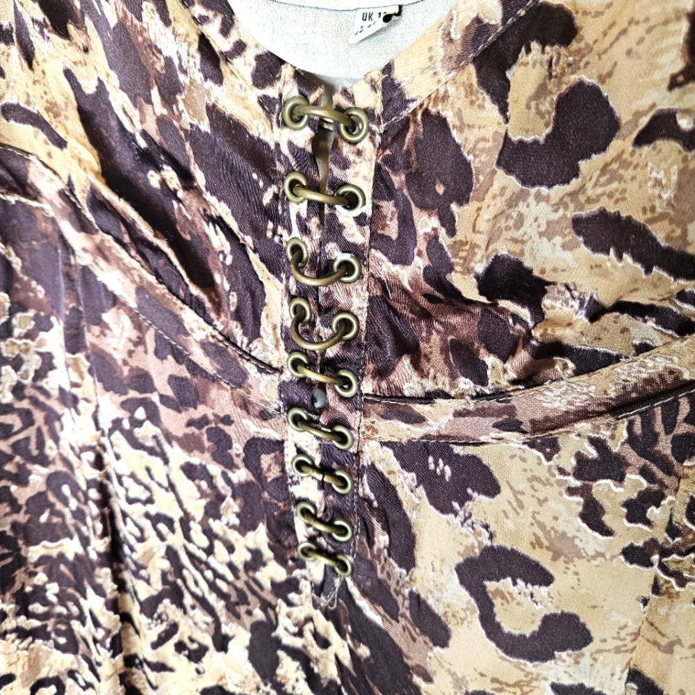 Y2K Karen Millen Silk Slip Midi Dress Sz 8 Animal Print Embellished Eyelets boho - Picture 7 of 15